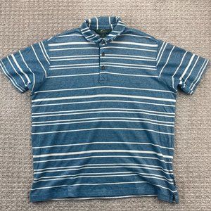 Woolrich Polo Shirt Men Large L Blue White Striped Casual Golf Buttons Cotton